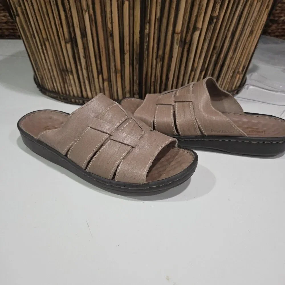 Josef Seibel Eliza Womens 11 mens 9 Light Tan Leather Sandals Slides EUC Shoe 4